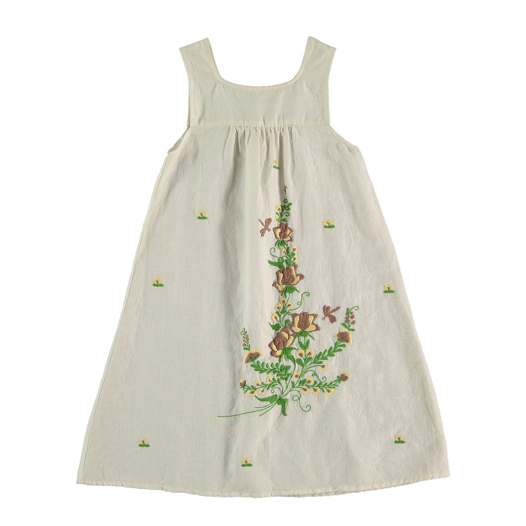 Dress Linen Cerisier Embroidered Off White