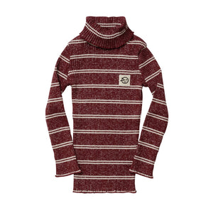 Top Roll Neck Burgundy Ecru Sparkle Stripe